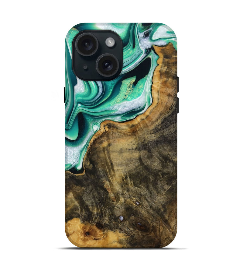 iPhone 15 Wood Live Edge Phone Case - Randee (Green, 731628)