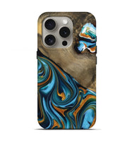 iPhone 16 Pro Wood Live Edge Phone Case - Viole (Teal & Gold, 731632)