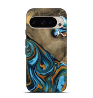 Pixel 9 Pro Wood Live Edge Phone Case - Viole (Teal & Gold, 731632)