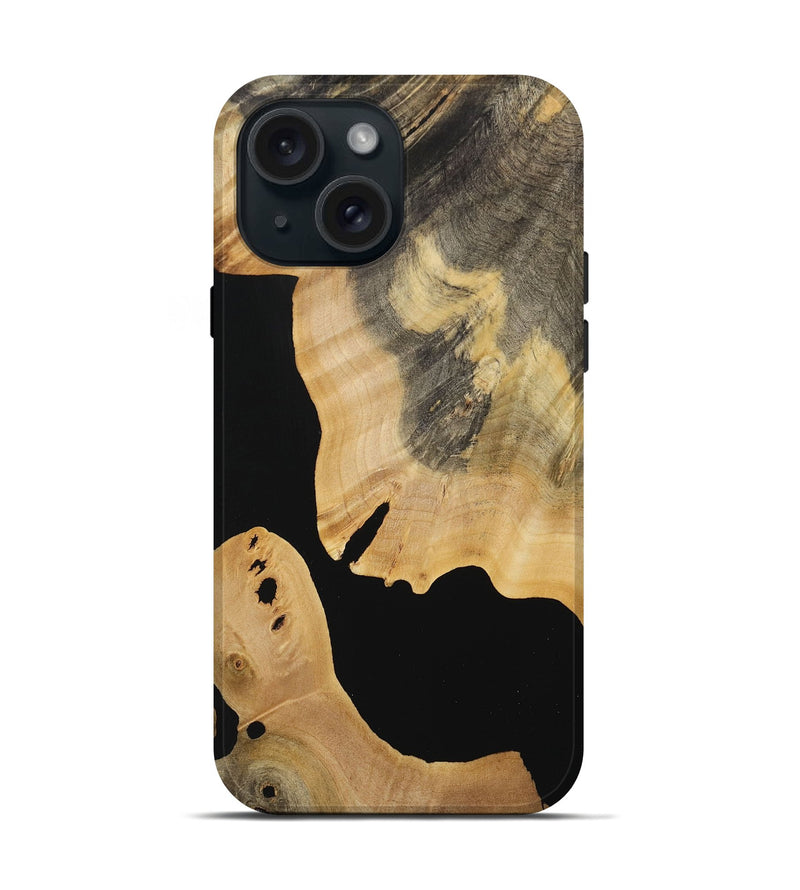 iPhone 15 Wood Live Edge Phone Case - Maybell (Pure Black, 731633)