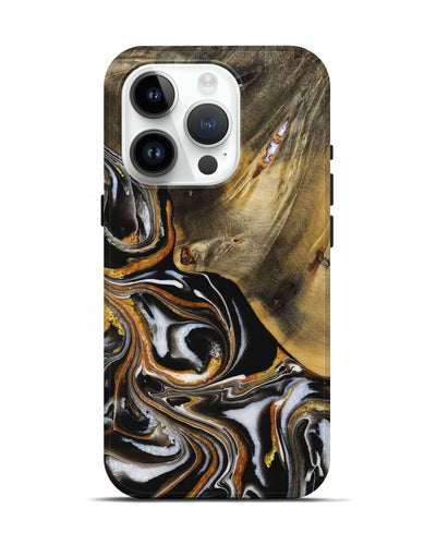 iPhone 15 Pro Wood Live Edge Phone Case - Ezella (Black & White, 731635)