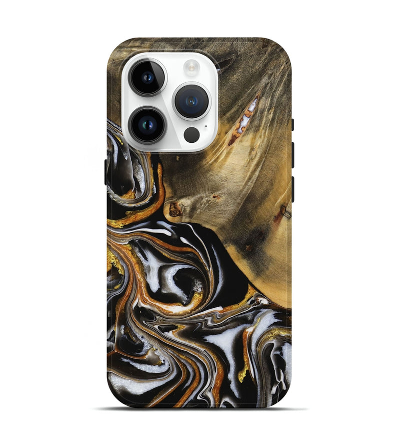 iPhone 15 Pro Wood Live Edge Phone Case - Ezella (Black & White, 731635)