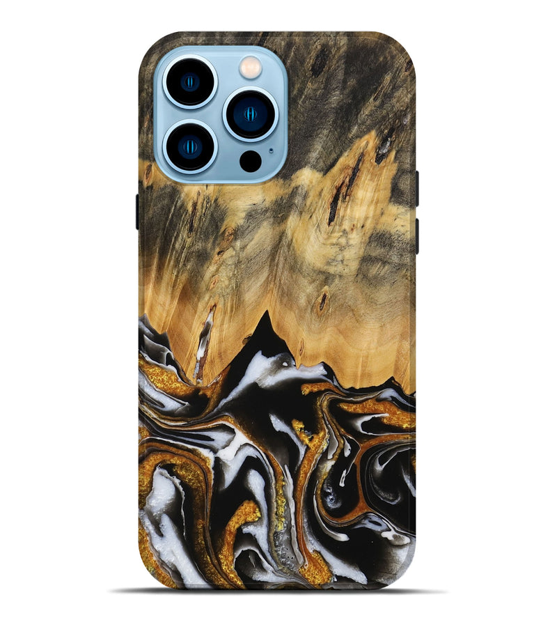 iPhone 14 Pro Max Wood Live Edge Phone Case - Clarie (Black & White, 731637)