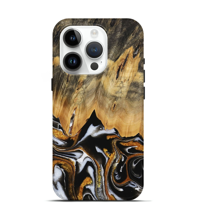 iPhone 15 Pro Wood Live Edge Phone Case - Clarie (Black & White, 731637)