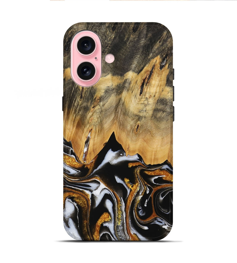 iPhone 16 Wood Live Edge Phone Case - Clarie (Black & White, 731637)