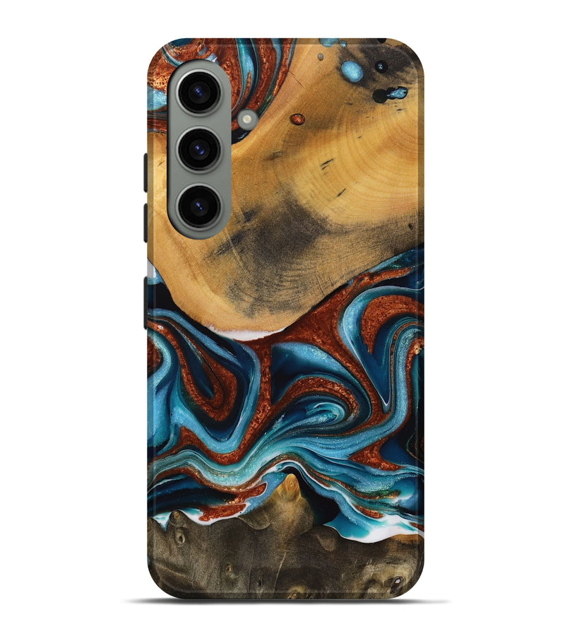 Galaxy S24 Plus Wood Live Edge Phone Case - Garett (Teal & Gold, 731638)