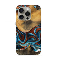 iPhone 16 Pro Wood Live Edge Phone Case - Garett (Teal & Gold, 731638)