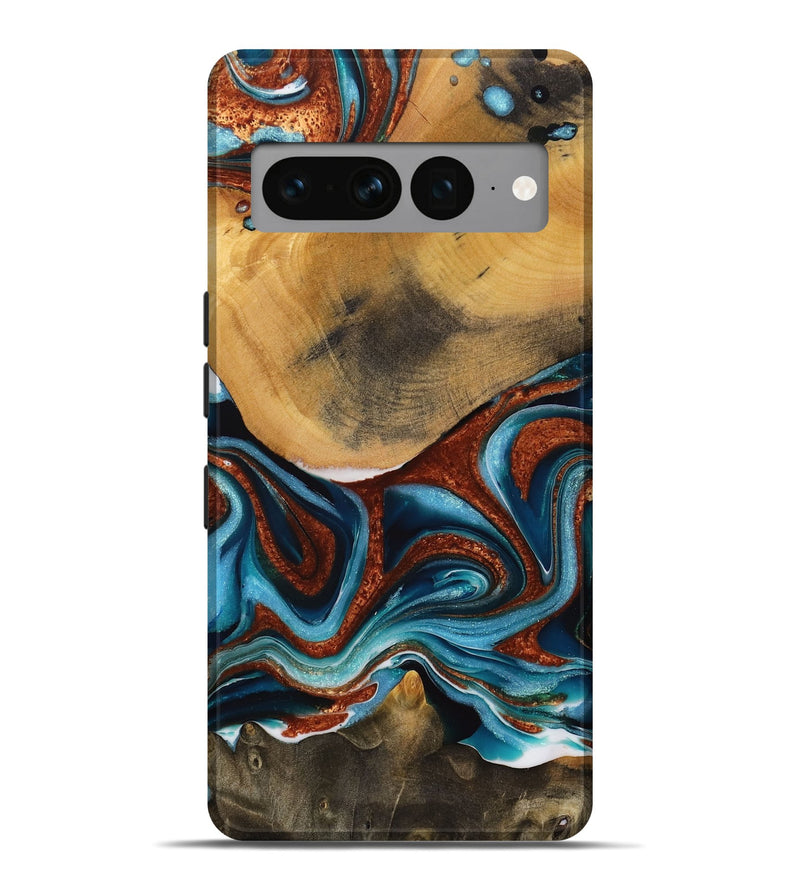 Pixel 7 Pro Wood Live Edge Phone Case - Garett (Teal & Gold, 731638)