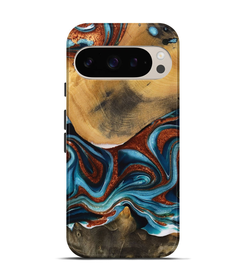 Pixel 9 Wood Live Edge Phone Case - Garett (Teal & Gold, 731638)