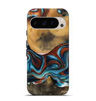 Pixel 9 Pro Wood Live Edge Phone Case - Garett (Teal & Gold, 731638)