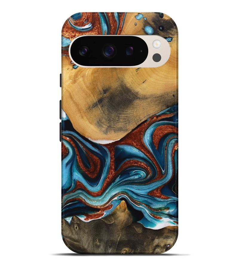 Pixel 9 Pro XL Wood Live Edge Phone Case - Garett (Teal & Gold, 731638)