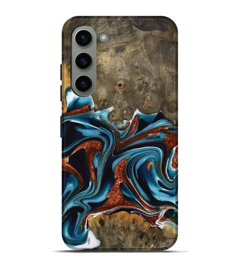 Galaxy S23 Plus Wood Live Edge Phone Case - Carlie (Teal & Gold, 731643)