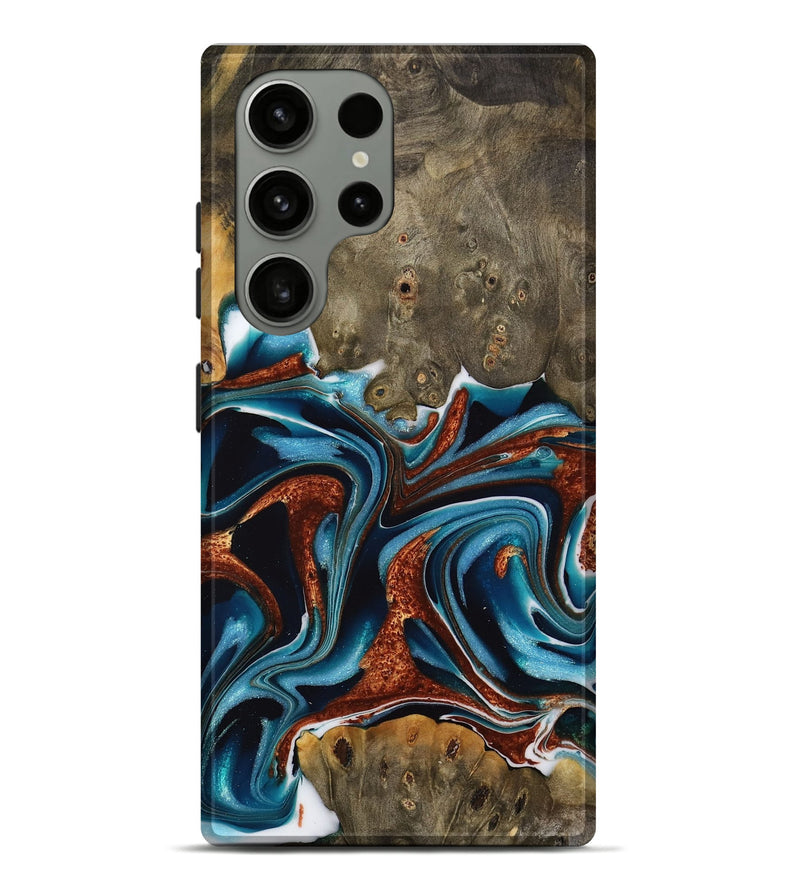 Galaxy S23 Ultra Wood Live Edge Phone Case - Carlie (Teal & Gold, 731643)