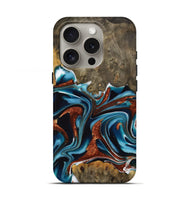 iPhone 16 Pro Wood Live Edge Phone Case - Carlie (Teal & Gold, 731643)