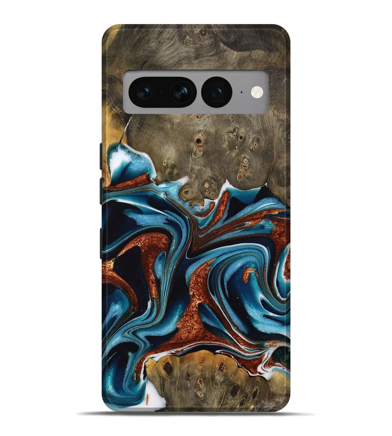 Pixel 7 Pro Wood Live Edge Phone Case - Carlie (Teal & Gold, 731643)