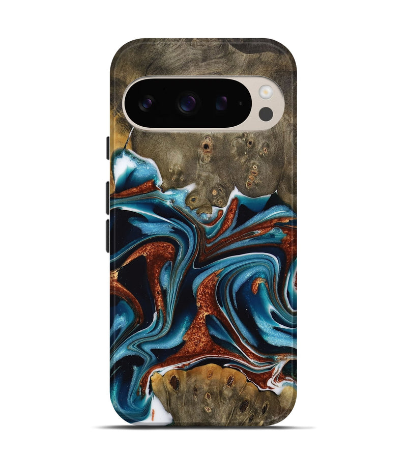 Pixel 9 Wood Live Edge Phone Case - Carlie (Teal & Gold, 731643)