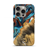 iPhone 16 Pro Wood Live Edge Phone Case - Brooke (Teal & Gold, 731646)