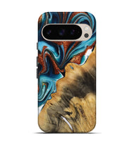 Pixel 9 Pro Wood Live Edge Phone Case - Brooke (Teal & Gold, 731646)