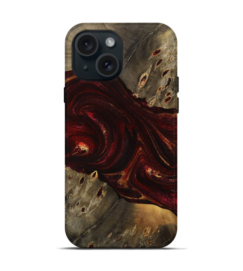 iPhone 15 Wood Live Edge Phone Case - Caprice (Red, 731647)