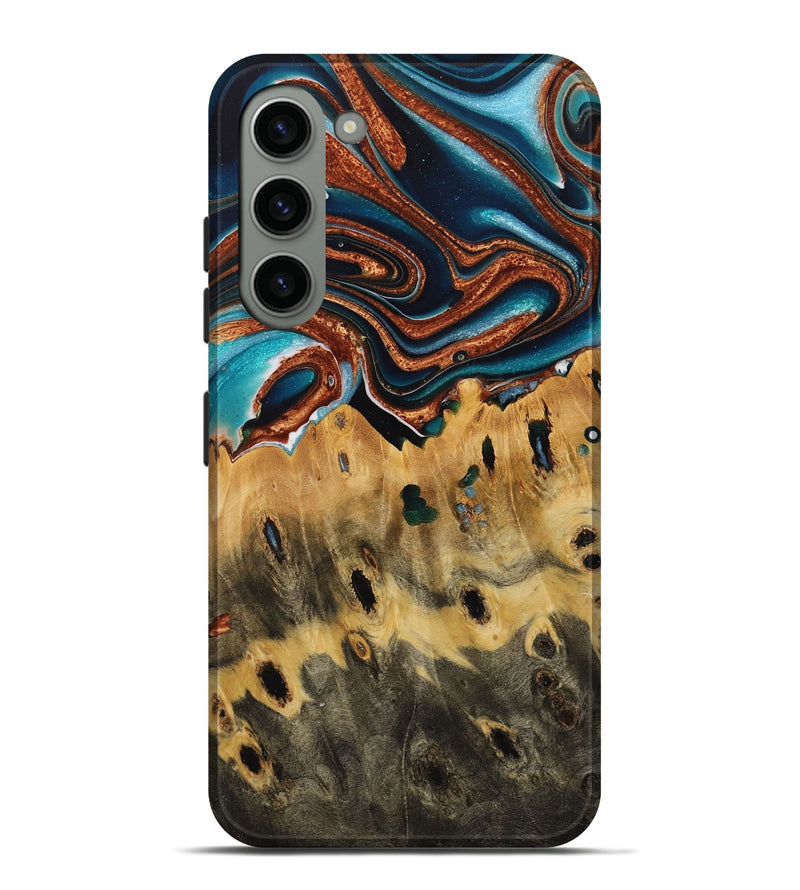 Galaxy S23 Plus Wood Live Edge Phone Case - Lesley (Teal & Gold, 731651)