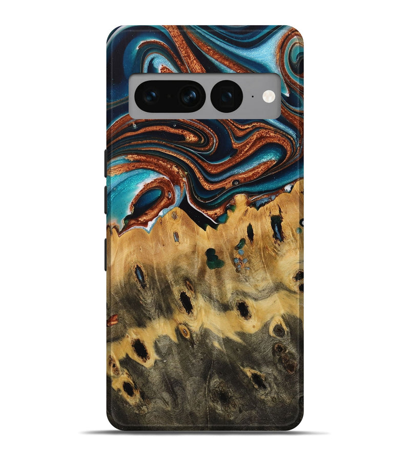 Pixel 7 Pro Wood Live Edge Phone Case - Lesley (Teal & Gold, 731651)