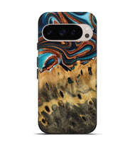 Pixel 9 Pro Wood Live Edge Phone Case - Lesley (Teal & Gold, 731651)