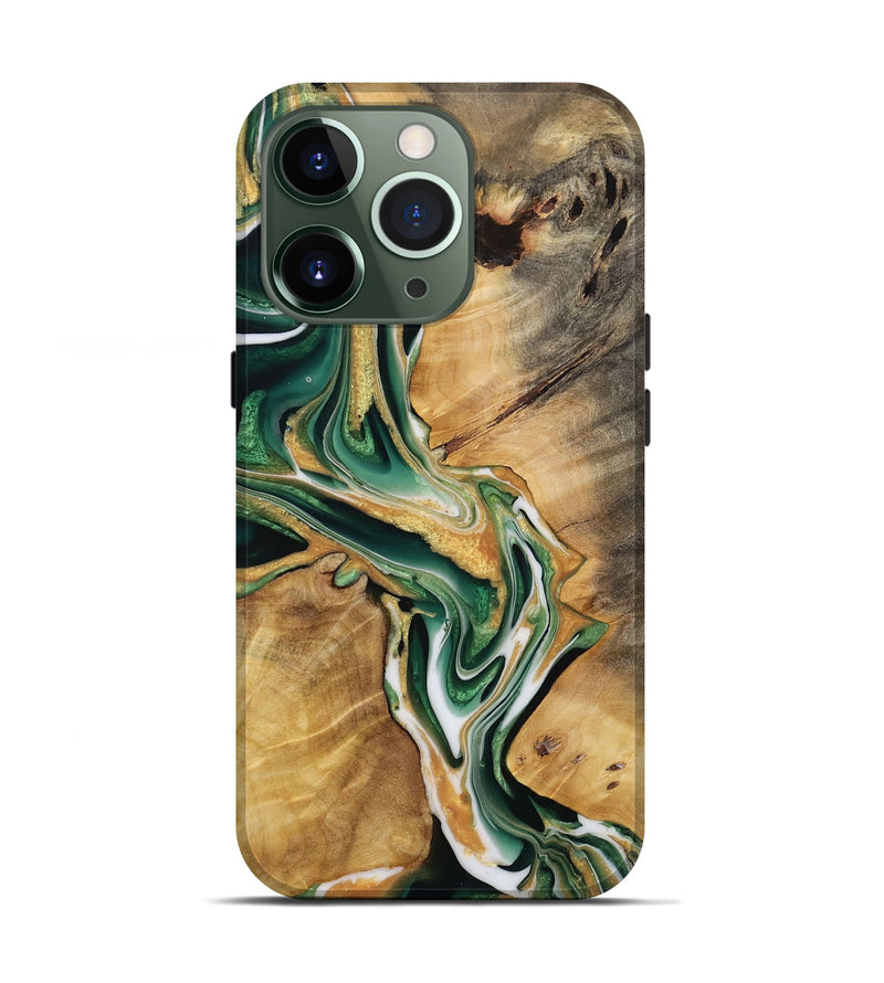 iPhone 13 Pro Wood Live Edge Phone Case - Frinel (Green, 731653)