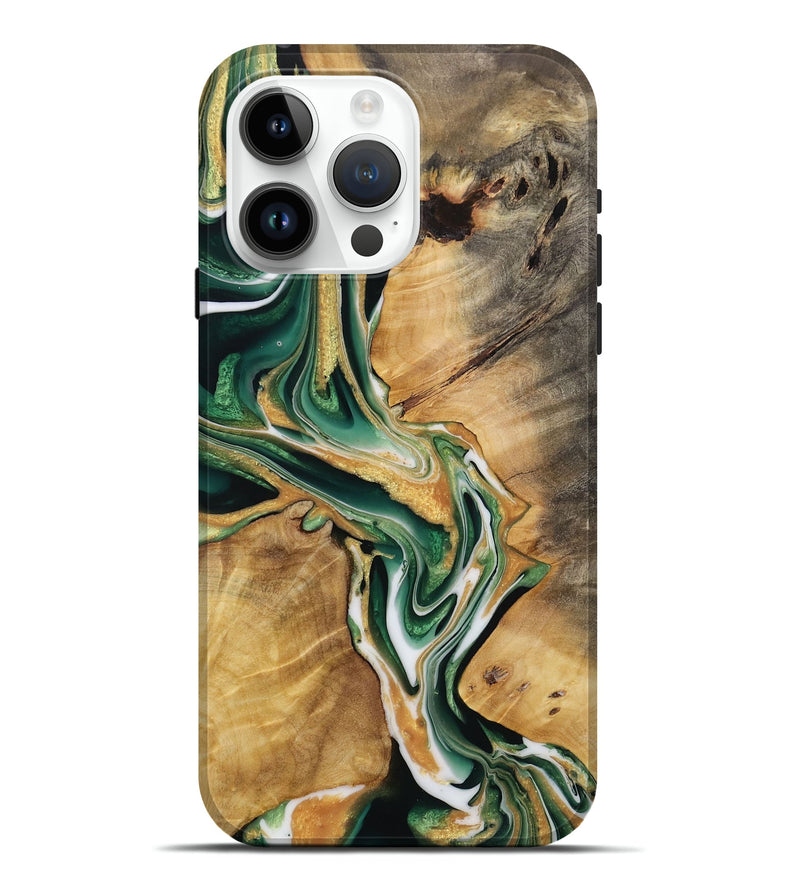 iPhone 15 Pro Max Wood Live Edge Phone Case - Frinel (Green, 731653)