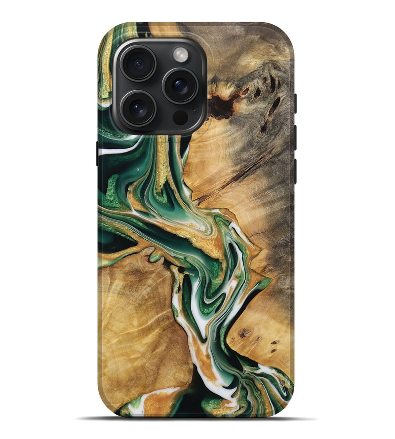 iPhone 16 Pro Max Wood Live Edge Phone Case - Frinel (Green, 731653)