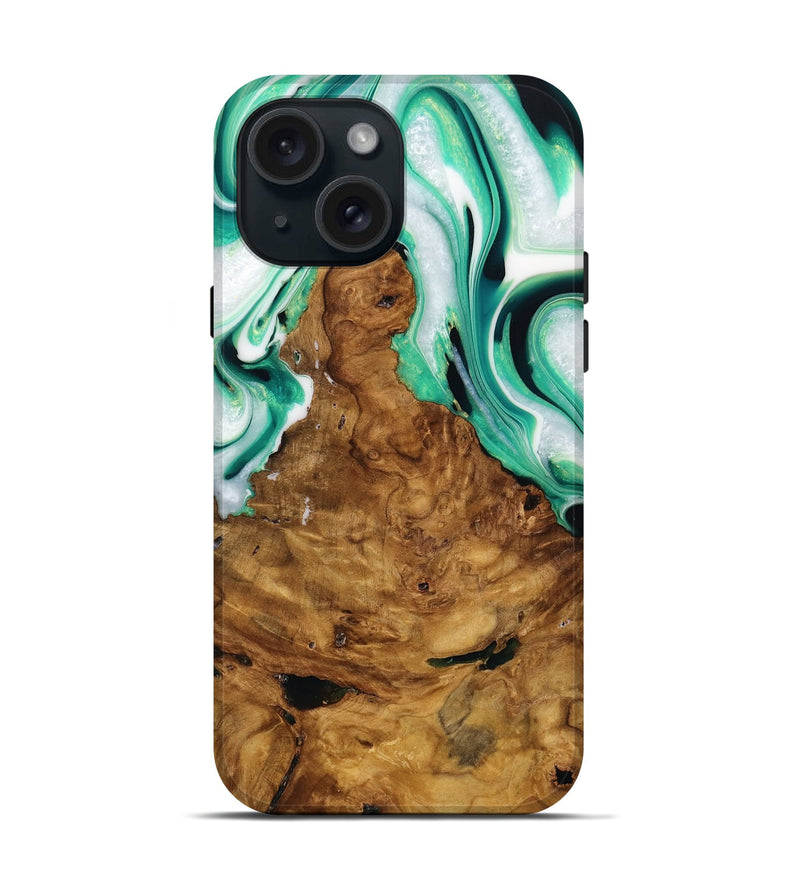 iPhone 15 Wood Live Edge Phone Case - Saba (Green, 731654)