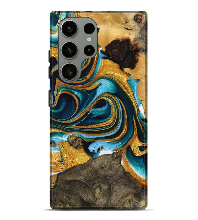 Galaxy S23 Ultra Wood Live Edge Phone Case - Manley (Teal & Gold, 731655)