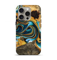 iPhone 16 Pro Wood Live Edge Phone Case - Manley (Teal & Gold, 731655)