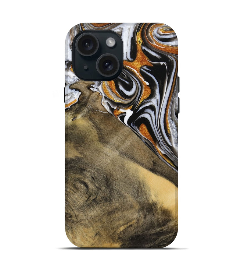 iPhone 15 Wood Live Edge Phone Case - Aloys (Black & White, 731657)