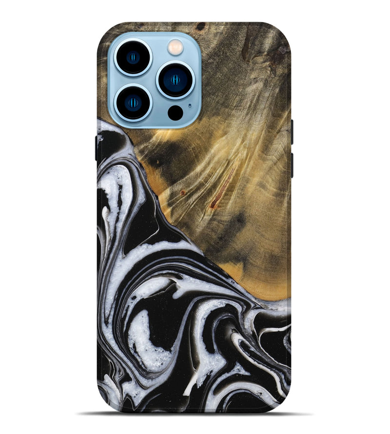 iPhone 14 Pro Max Wood Live Edge Phone Case - Lakesha (Black & White, 731658)