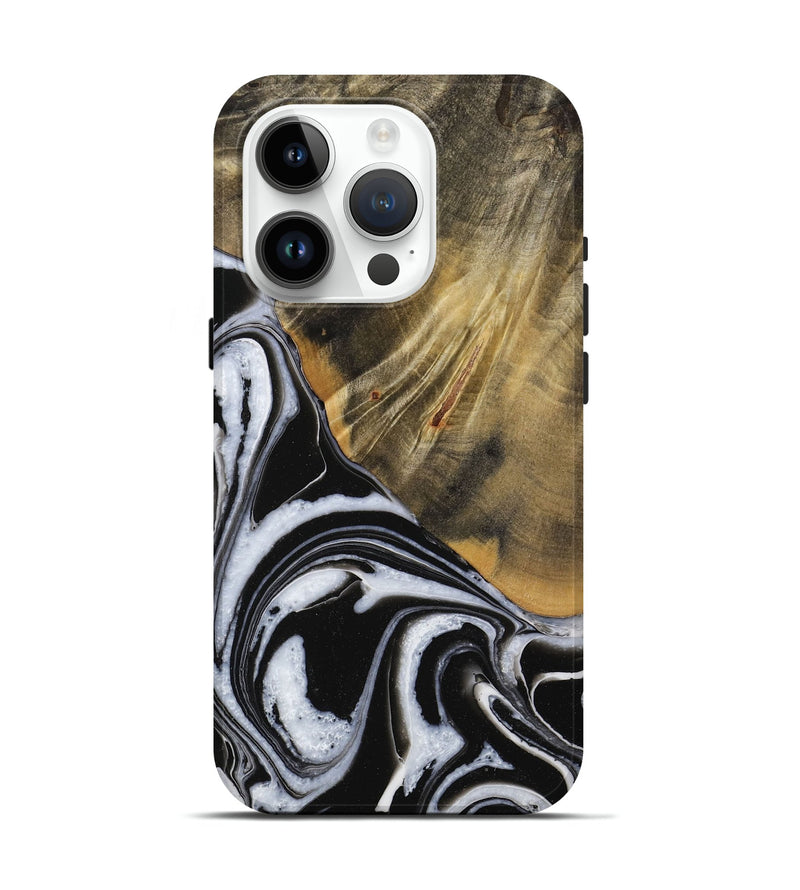 iPhone 15 Pro Wood Live Edge Phone Case - Lakesha (Black & White, 731658)