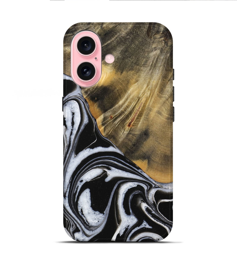 iPhone 16 Wood Live Edge Phone Case - Lakesha (Black & White, 731658)