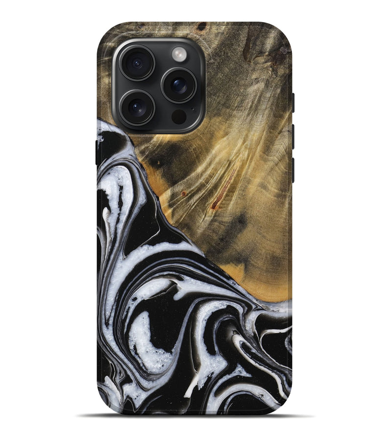 iPhone 16 Pro Max Wood Live Edge Phone Case - Lakesha (Black & White, 731658)