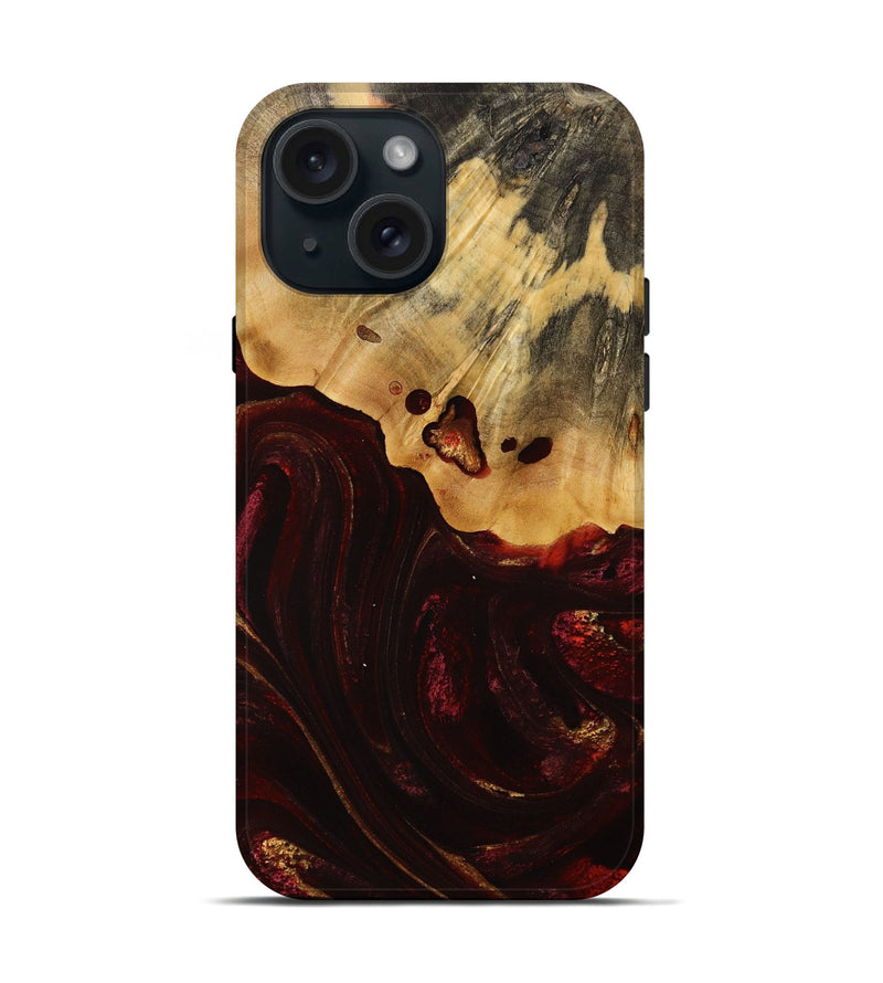 iPhone 15 Wood Live Edge Phone Case - Ruthann (Red, 731659)