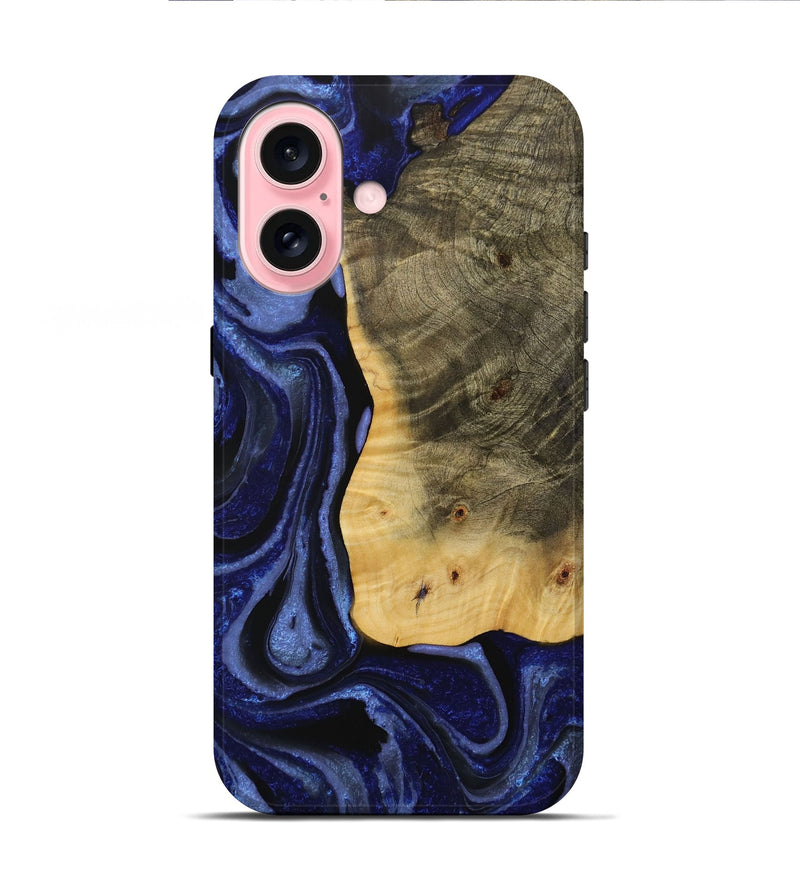 iPhone 16 Wood Live Edge Phone Case - Toshio (Blue, 731662)