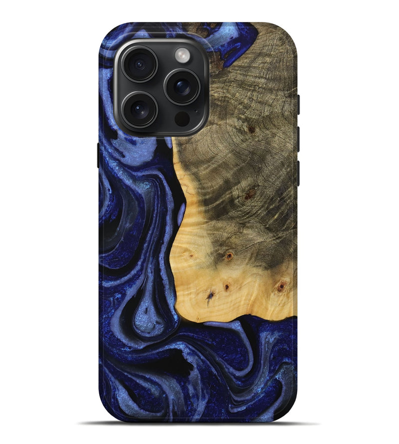 iPhone 16 Pro Max Wood Live Edge Phone Case - Toshio (Blue, 731662)