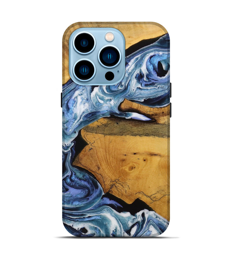 iPhone 14 Pro Wood Live Edge Phone Case - Arleyne (Blue, 731665)