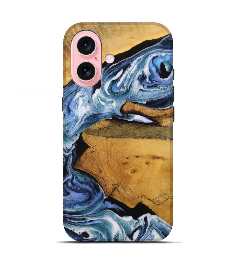 iPhone 16 Wood Live Edge Phone Case - Arleyne (Blue, 731665)