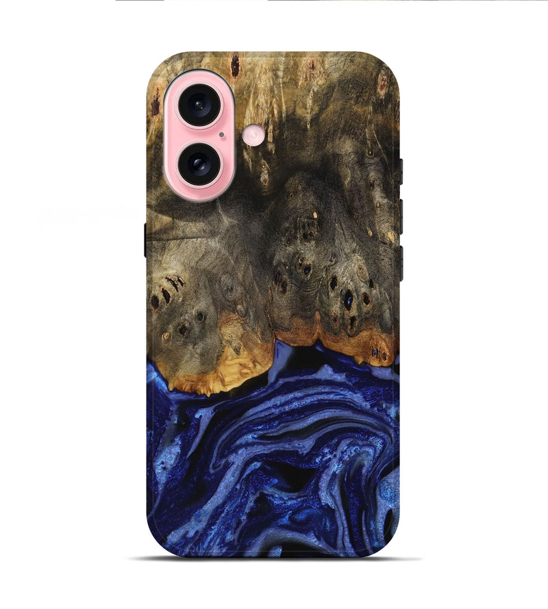 iPhone 16 Wood Live Edge Phone Case - Pavla (Blue, 731667)