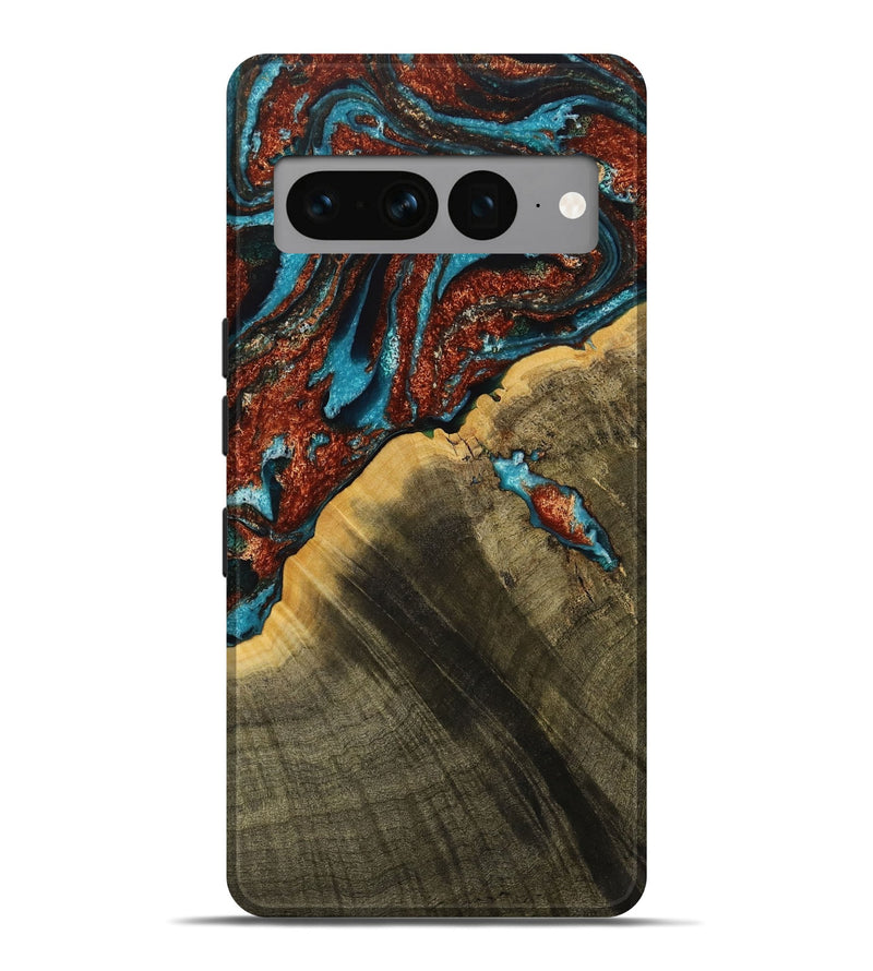 Pixel 7 Pro Wood Live Edge Phone Case - Luciana (Teal & Gold, 731669)