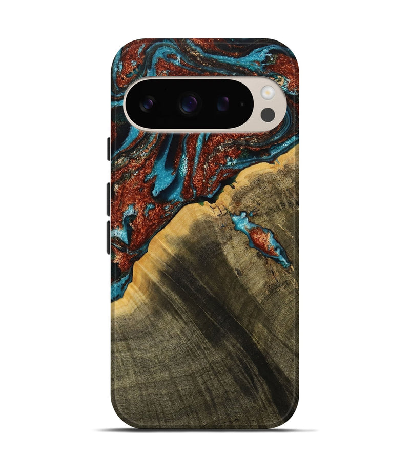 Pixel 9 Wood Live Edge Phone Case - Luciana (Teal & Gold, 731669)