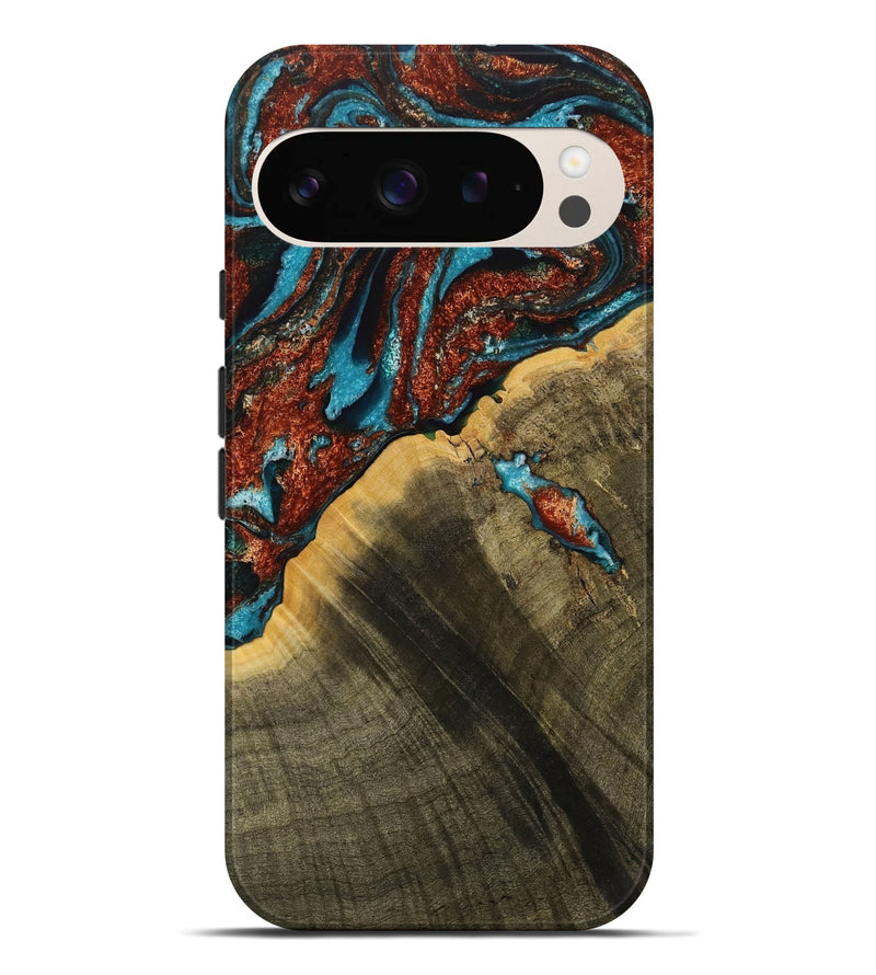 Pixel 9 Pro XL Wood Live Edge Phone Case - Luciana (Teal & Gold, 731669)