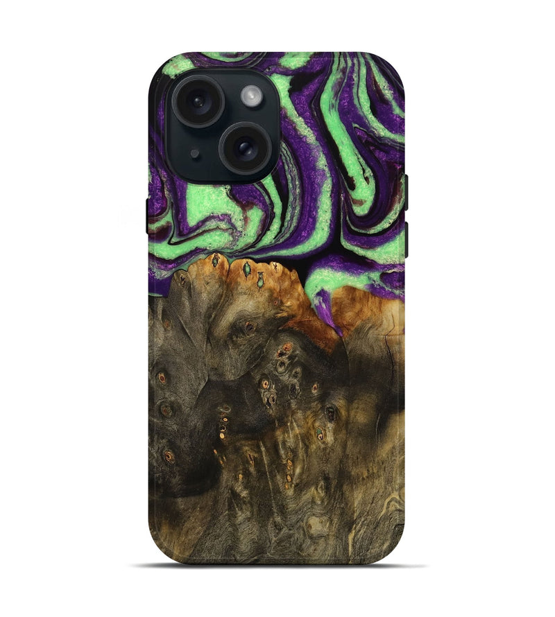 iPhone 15 Wood Live Edge Phone Case - Kelsy (Purple, 731670)