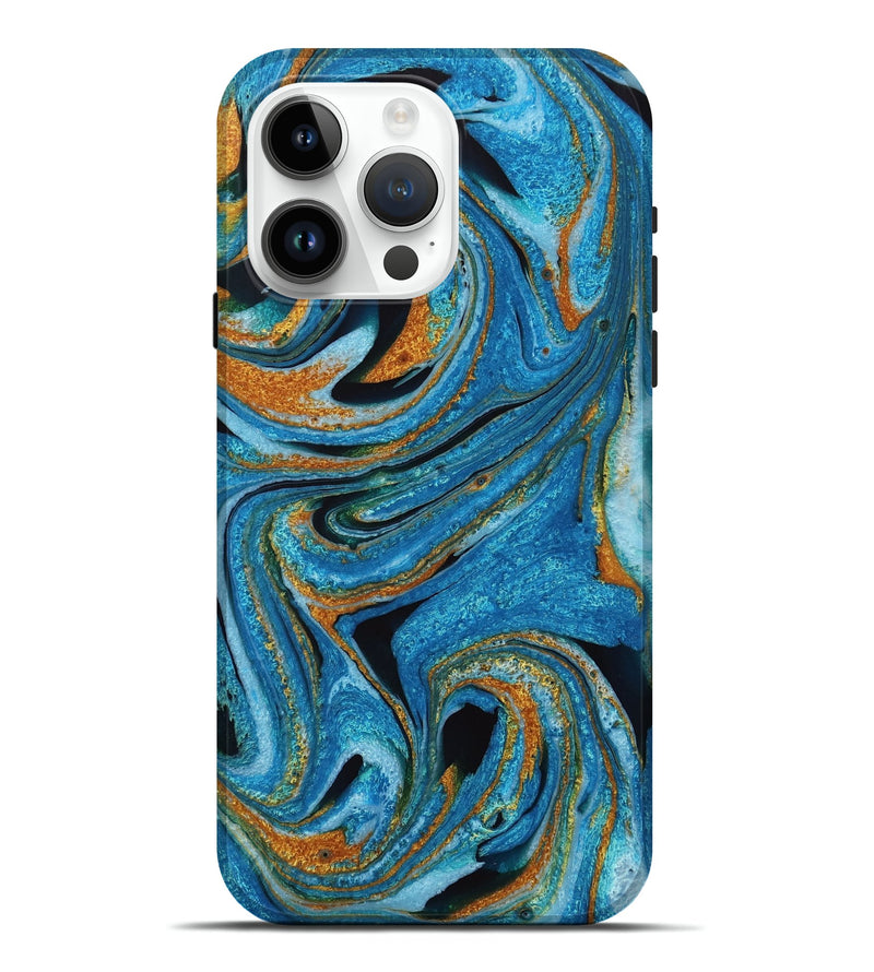 iPhone 15 Pro Max ResinArt Live Edge Phone Case - Kerstin (Teal & Gold, 731672)