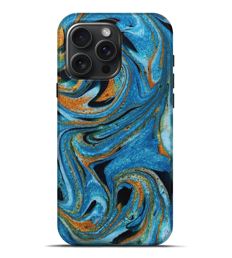 iPhone 16 Pro Max ResinArt Live Edge Phone Case - Kerstin (Teal & Gold, 731672)