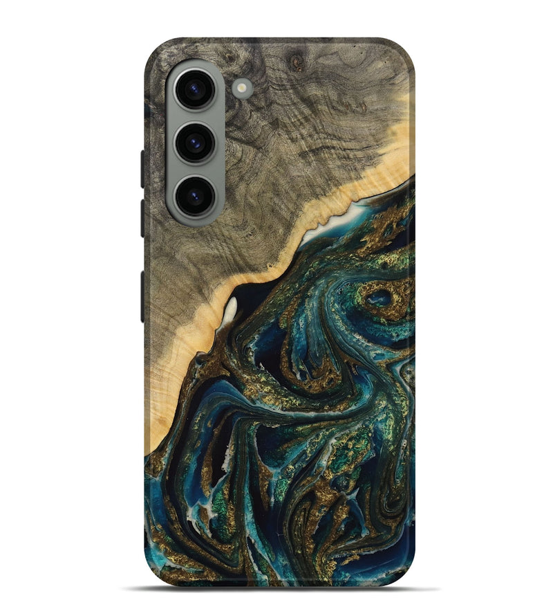 Galaxy S23 Plus Wood Live Edge Phone Case - Seang (Teal & Gold, 731675)